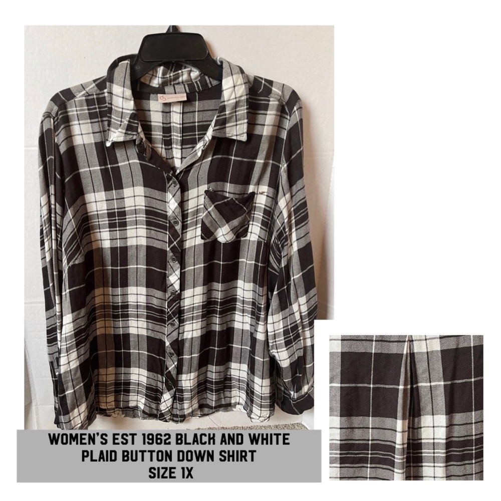 ❤️Women’s EST 1962 Black and white plaid button down shirt size 1X